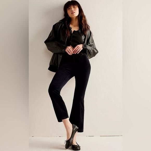 Free People in My Feelings Cropped Bootcut Corduroy Pants Black Women's SZ L NWT - Picture 1 of 7